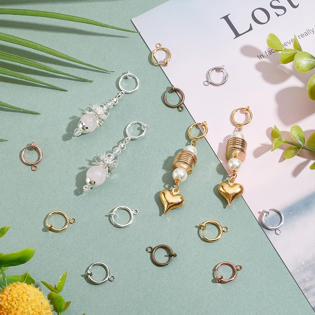 PH PandaHall 15 Pairs 5 Colors 11mm Round Brass Clip-on Hoop Earrings for Non-Pierced Ears DIY Earring Making Accessary, Mixed Colors