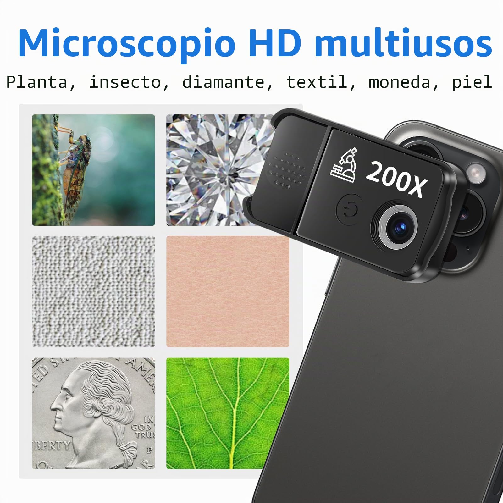 Microscopio para teléfono móvil, 200 microscopios USB con LED, mini microscopio para cámara de smartphone, HD Digital Microscopio con CPL para Explore Micworld Digitales, compatible con