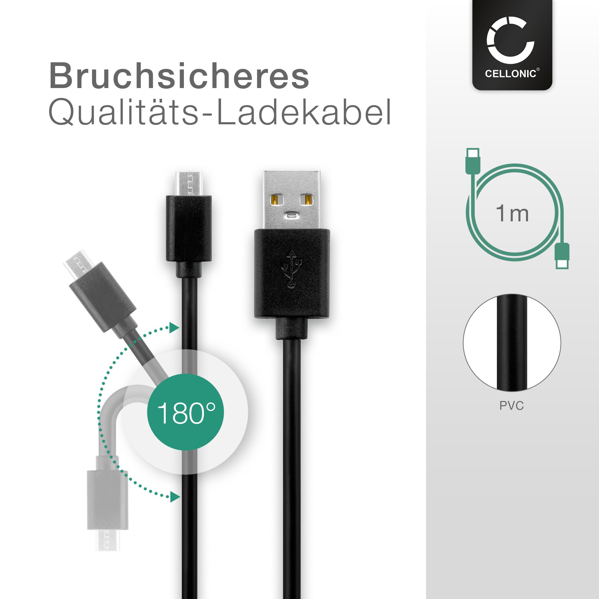 CELLONIC Cavo USB 1m – Mini USB & USB A 2.0, Ricarica 1A E Trasferimento Dati 480 MBit/s, Per Smartphone, GPS, Fotocamera, Nero