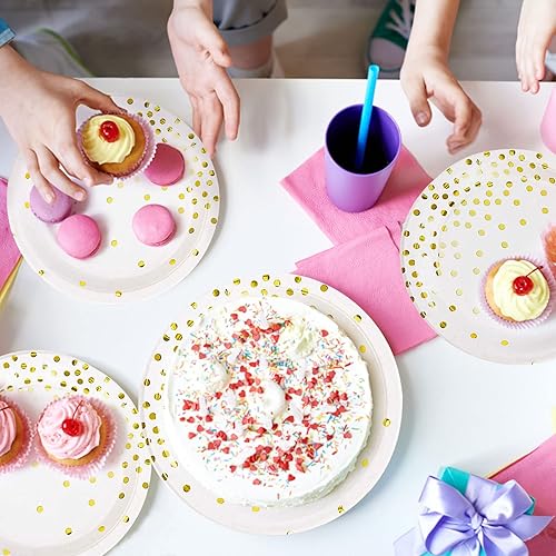 Miniatura 5 de White and Gold Paper Plates - 100 Pieces Gold Dot Disposable Party Plates - Gold Party Supplies for Wedding Bridal Shower Baby Shower Holiday Parties