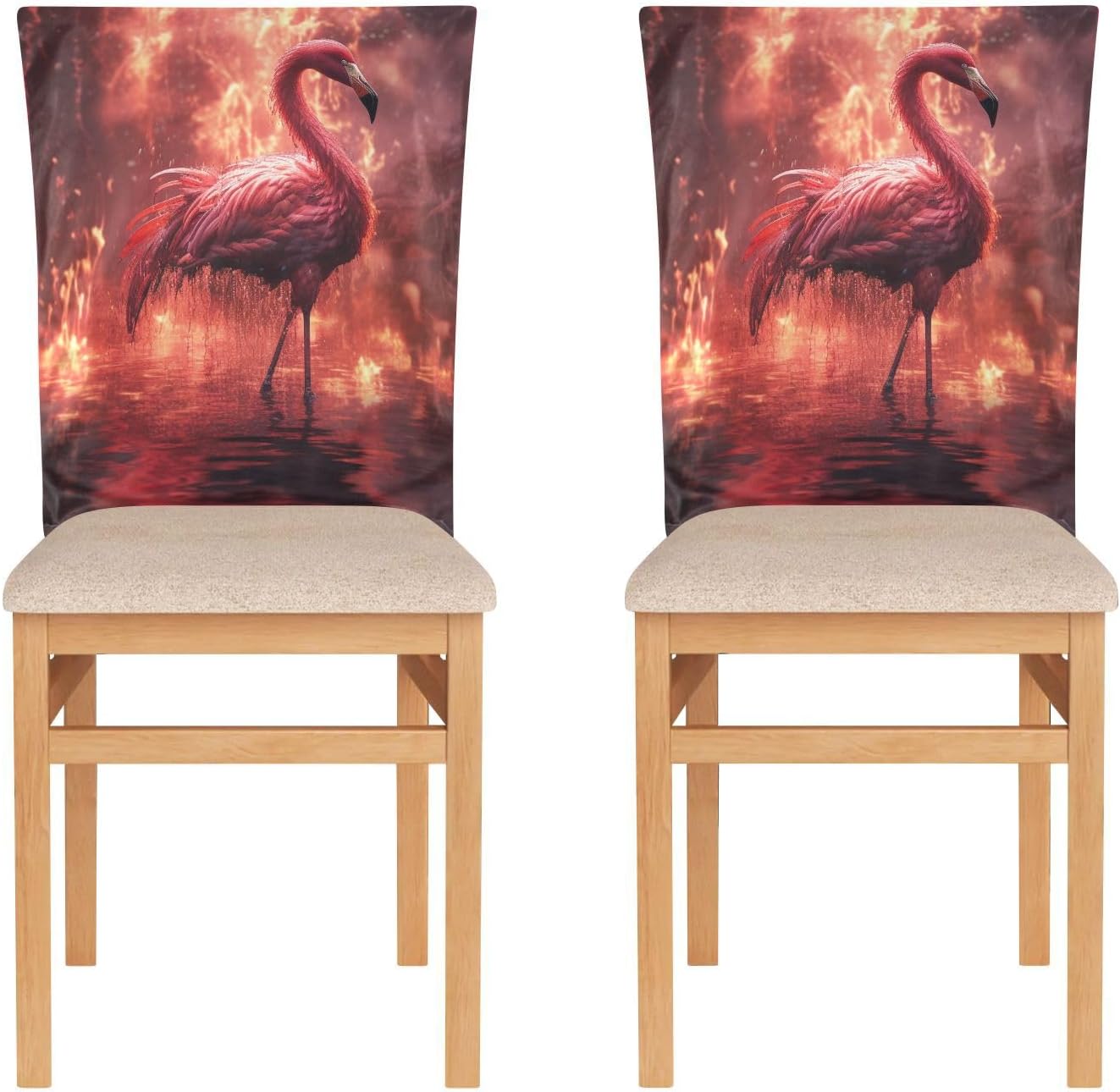 ALAZA Fantasy Flamingo Chair Back Cover Set of 6, Washable Reusable Removable Chair Slipcovers Decorative Chair Cover for Home Kitchen Wedding Party