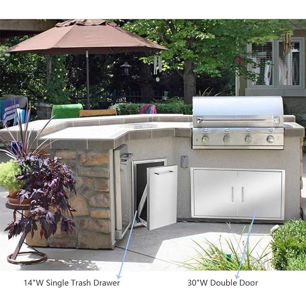 Pull-Out Outdoor Kitchen Propane Drawer Stainless Steel Trash Drawer, Storage for Outdoor Kitchen BBQ Island or Grill Station (17" W x 23" H x 16" D with Handle)