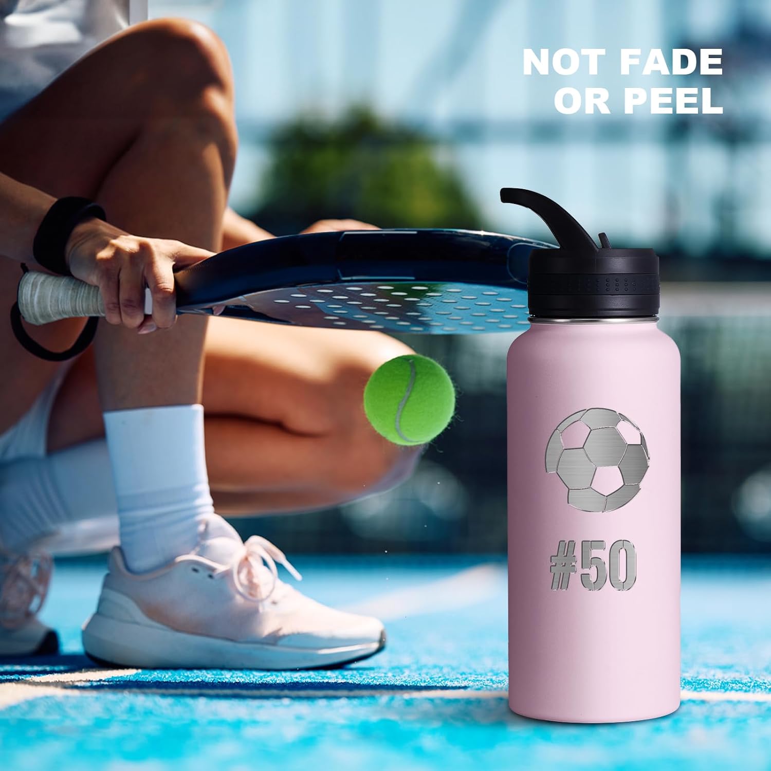 Personalized Laser Engraving Custom Water Bottle Print in USA 32oz Double Wall Stainless Steel Leakproof Wide Mouth Cup with Flip Straw - Image 7