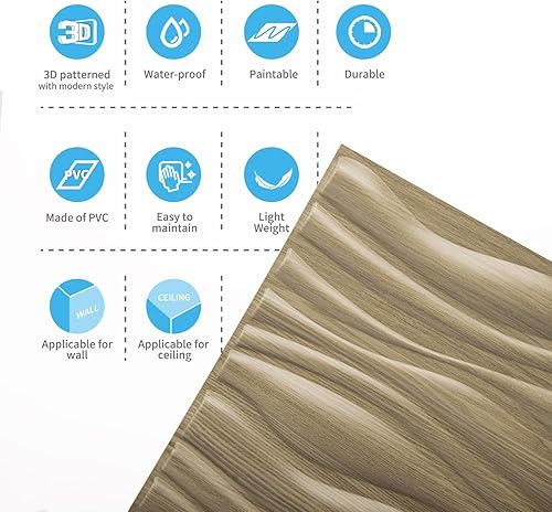 Miniatura 6 de Art3d Paneles de pared 3D texturizados de PVC para decoración de pared interior, sala de estar, dormitorio, oficina, nogal, 19.7 x 19.7 pulgadas