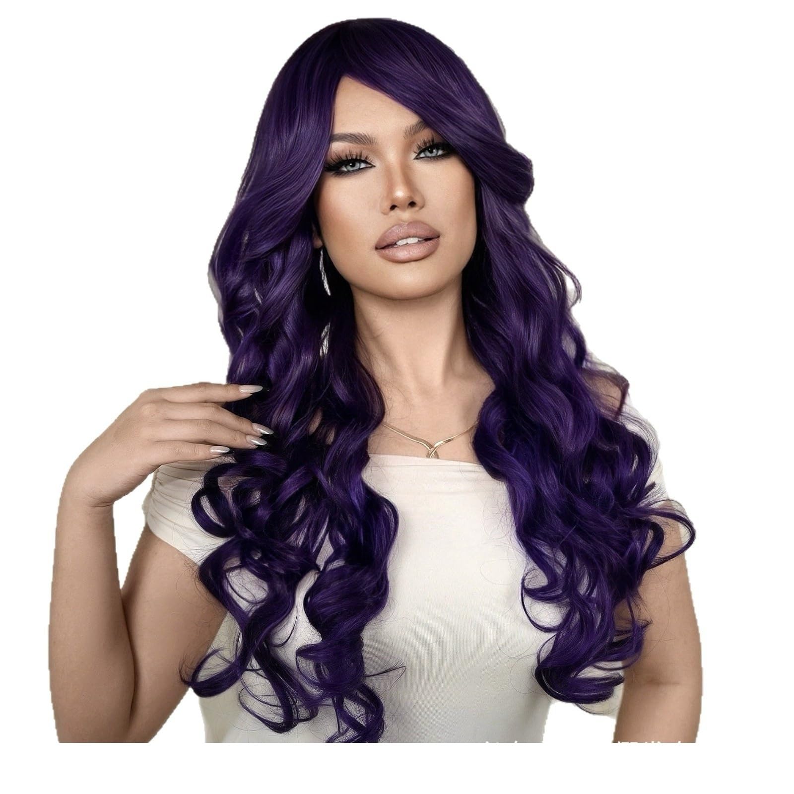 Libangrong-888 Women's One Color Wigs Long Curly Hair Wig With Slanted Bangs And Fluffy Big Waves For Styling Natural Wig