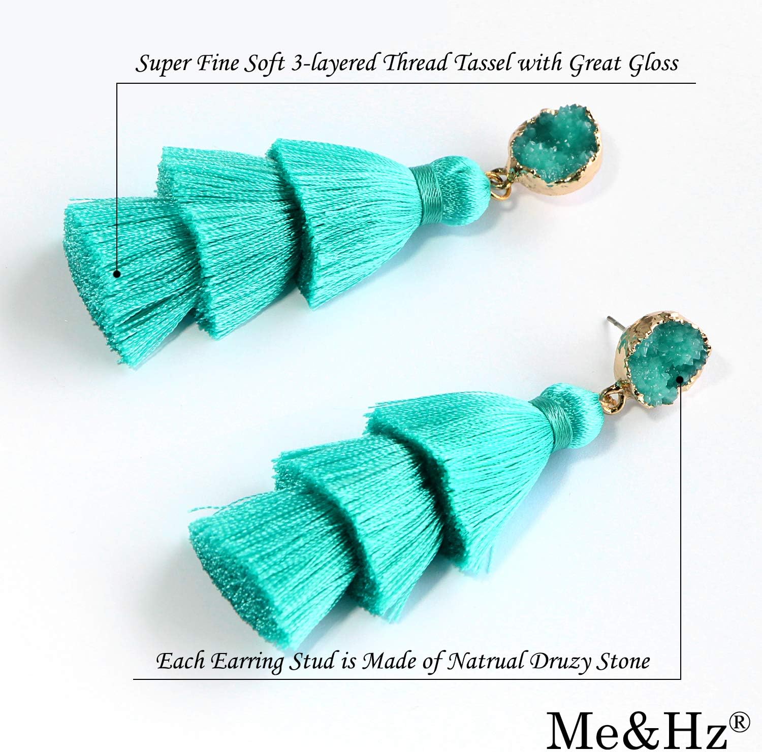 Me&Hz Colorful Layered Tassel Earrings Bohemian Statement Tiered Tassel Big Dangle Drop Earrings for Women Druzy Studs Valentine’s Day Gift image 4
