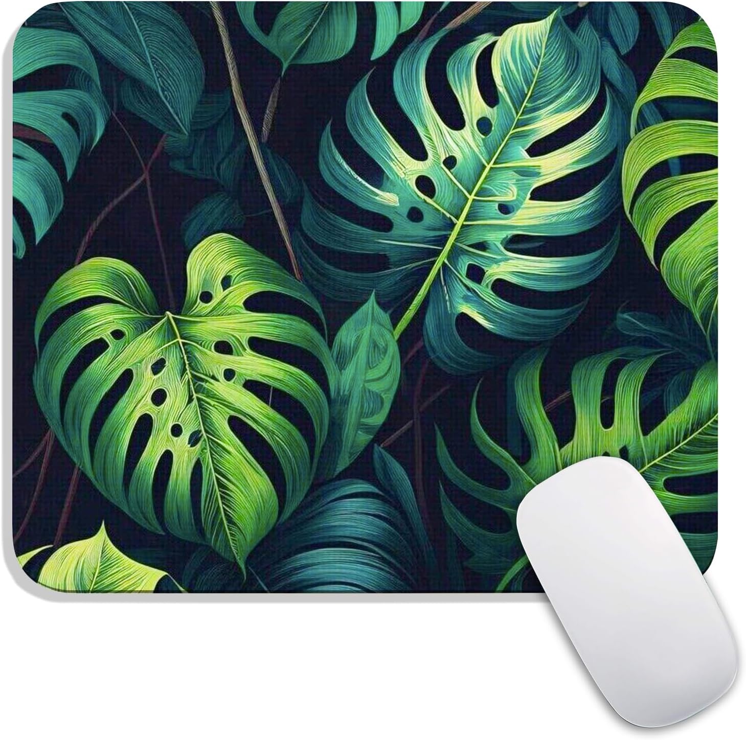 Square Mouse Pad Green Leaves, Personalized Premium-Textured Custom Mouse Mat Design , Washable Mousepad Lycra Cloth , Non-Slip Rubber Base Computer Mouse Pads for Wireless Mouse
