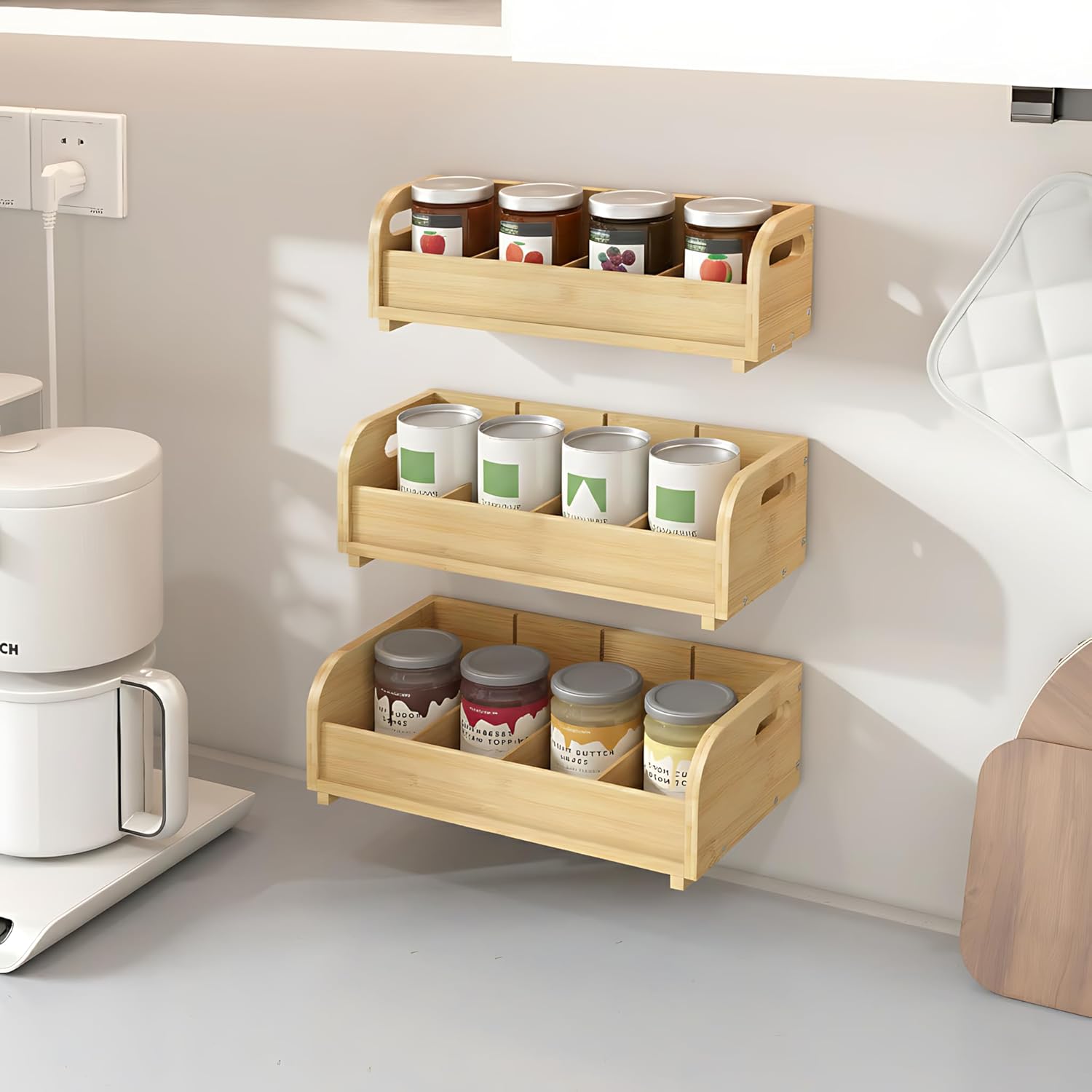 Wisuce Tea Holder for Tea Bags Organizer - Bamboo Tea Organizer for Tea Bags 3-Tier Stackable Wall Mount Large Capacity Tea Storage Box (natural)