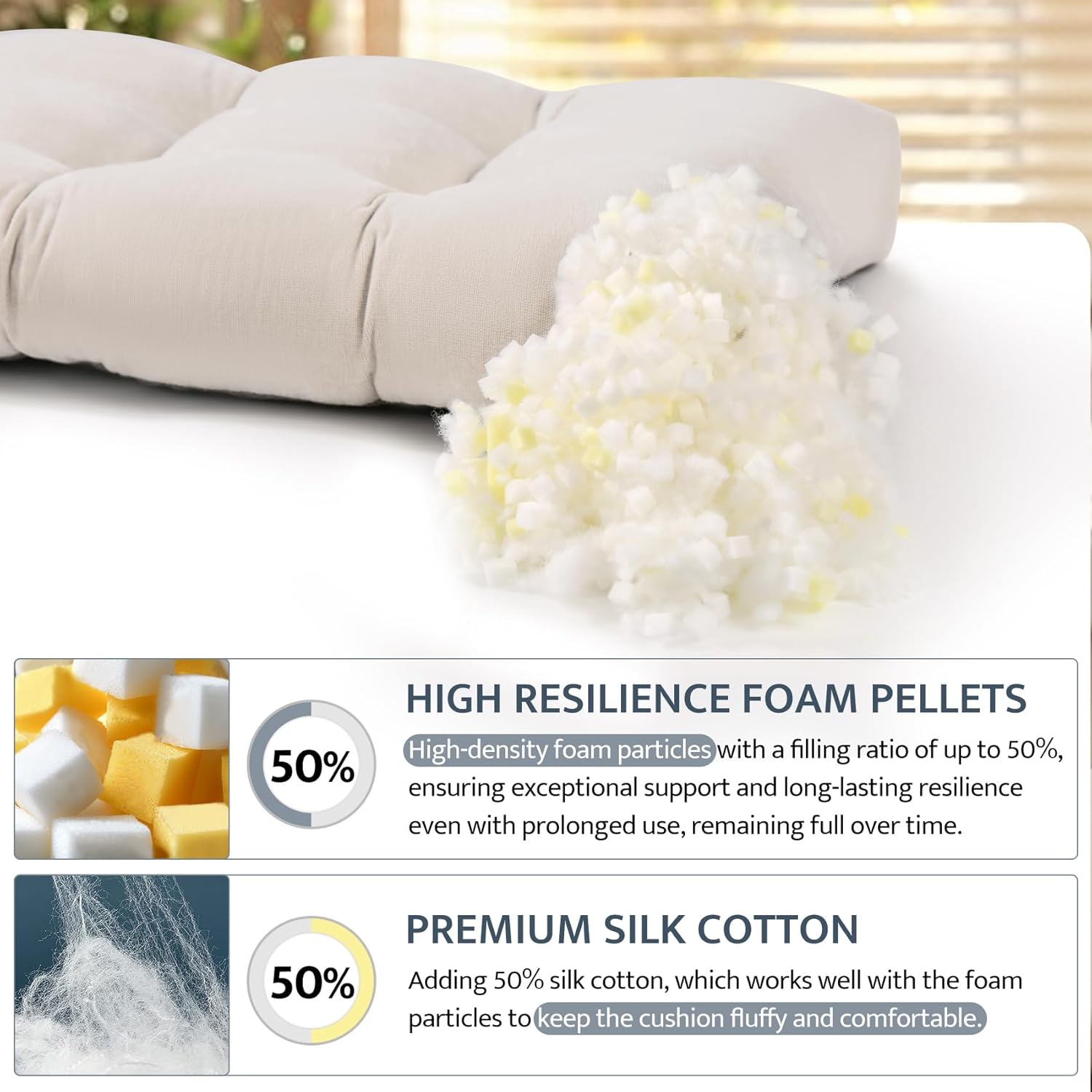 mudilun Custom Bench Cushion Non-Slip Bench Cushions for Indoor/Outdoor Furniture Waterproof Patio Furniture Cushions