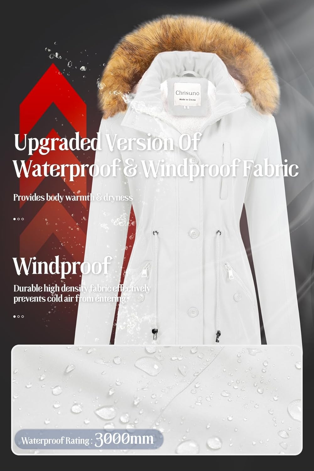 Chrisuno Women's Mid-Length Military Parka Winter Outerwear Insulated Jacket Soft Fleece Snow Faux Fur Coat - Image 5