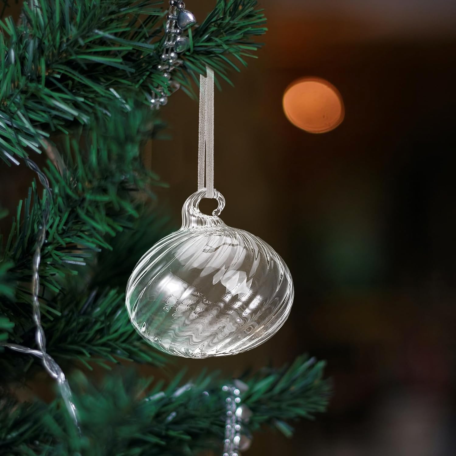 Hungdao 14 Pcs Vintage Christmas Ornaments Retro Glass Christmas Balls 1.57-3.94 inches with Hanging Ribbons Assorted Shapes Holiday Decorative Baubles for Xmas Tree Home Decorations(Clear)