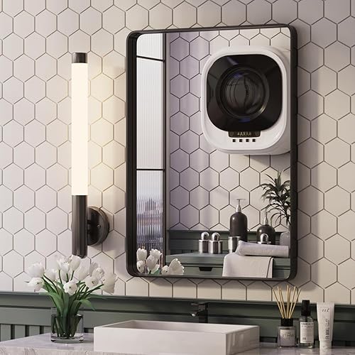 Yamazakura Espejo de baño negro para pared, 22 x 30 pulgadas, espejo de tocador de baño con marco negro mate para sala de estar, dormitorio,