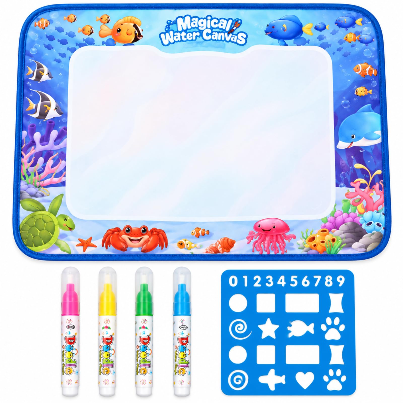 8Pcs Water Drawing Mat, Reusable Aqua Doodle Set with 4 Pens