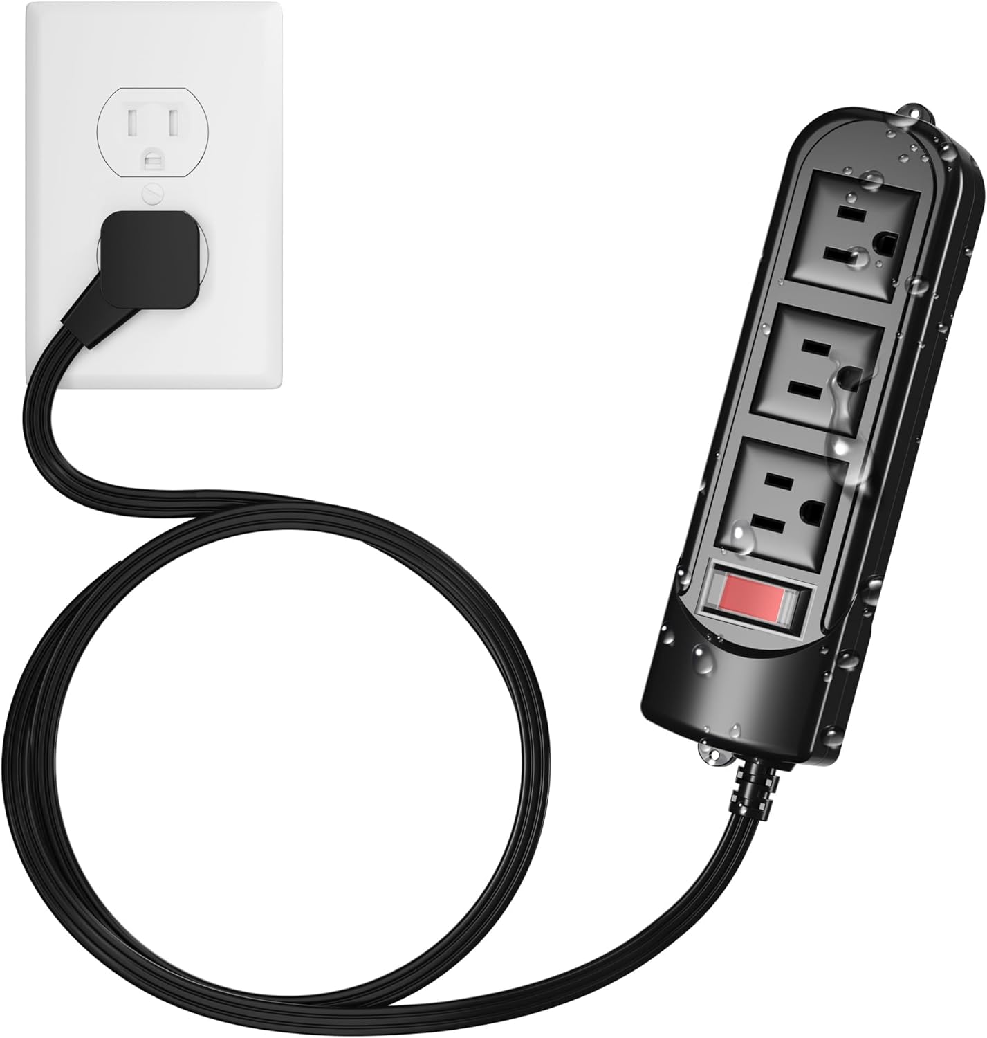 Outdoor Power Strip 4 Ft, IPX4 Waterproof Surge Protector 3 Widely Spaced AC Outlets Extension Cord, 45° Flat Plug, Wall Mountable, 18 Gauge 125V for Garden Patio Camping Christmas Lights-ETL