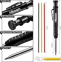 Vista 3 de Hiboom Paquete de 6 lápices de carpintero con sacapuntas, punta de agujero profundo de punta larga con 36 recambios de 0.09 pulgadas