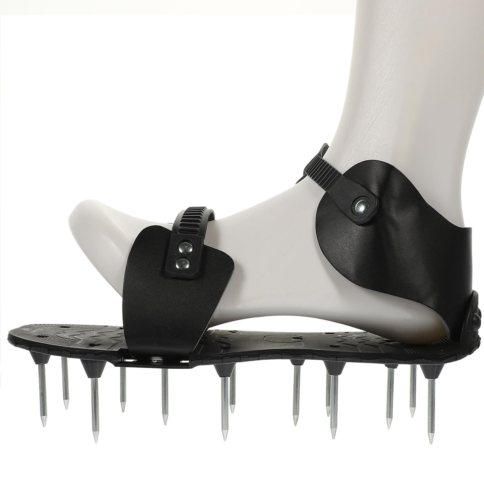 NUOBESTY Zapatos para Airear Césped de PU Pinchos, Correas Ajustables, Herramienta para Jardín y Patio Trasero, 1 Par Negro