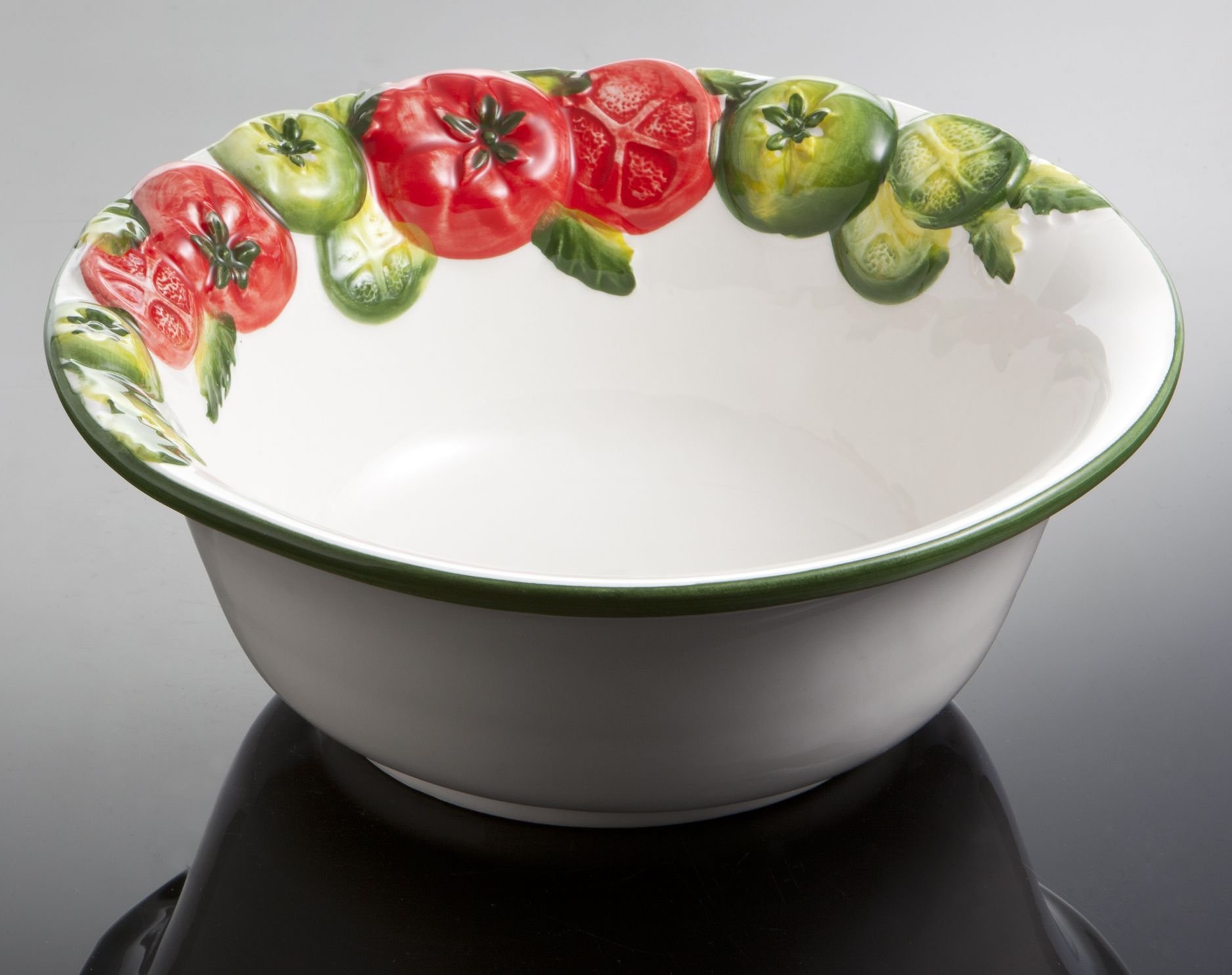 Bassano Ausgefallene italienische Keramik runde Tomaten Salat-Schüssel-Schale Rosso/Verde 26x9 Küche, Haushalt & Wohnen