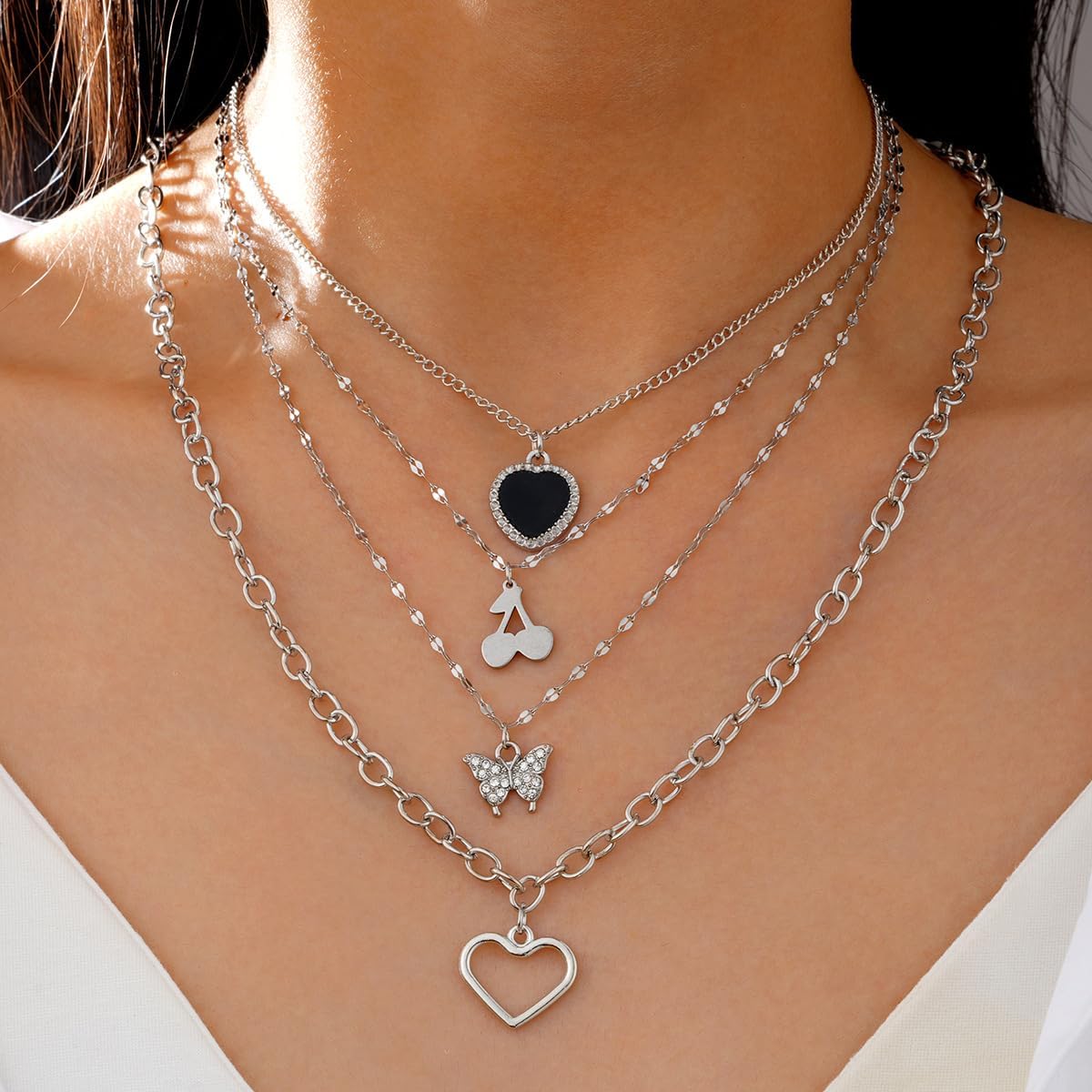 92 PCS Silver Plated Jewelry Set with 8 PCS Necklace, 19 PCS Bracelet, 44 PCS Stud Hoop Earring, 21 Pcs Knuckle Rings for Women Valentine Anniversary Friendship Gift - Image 5