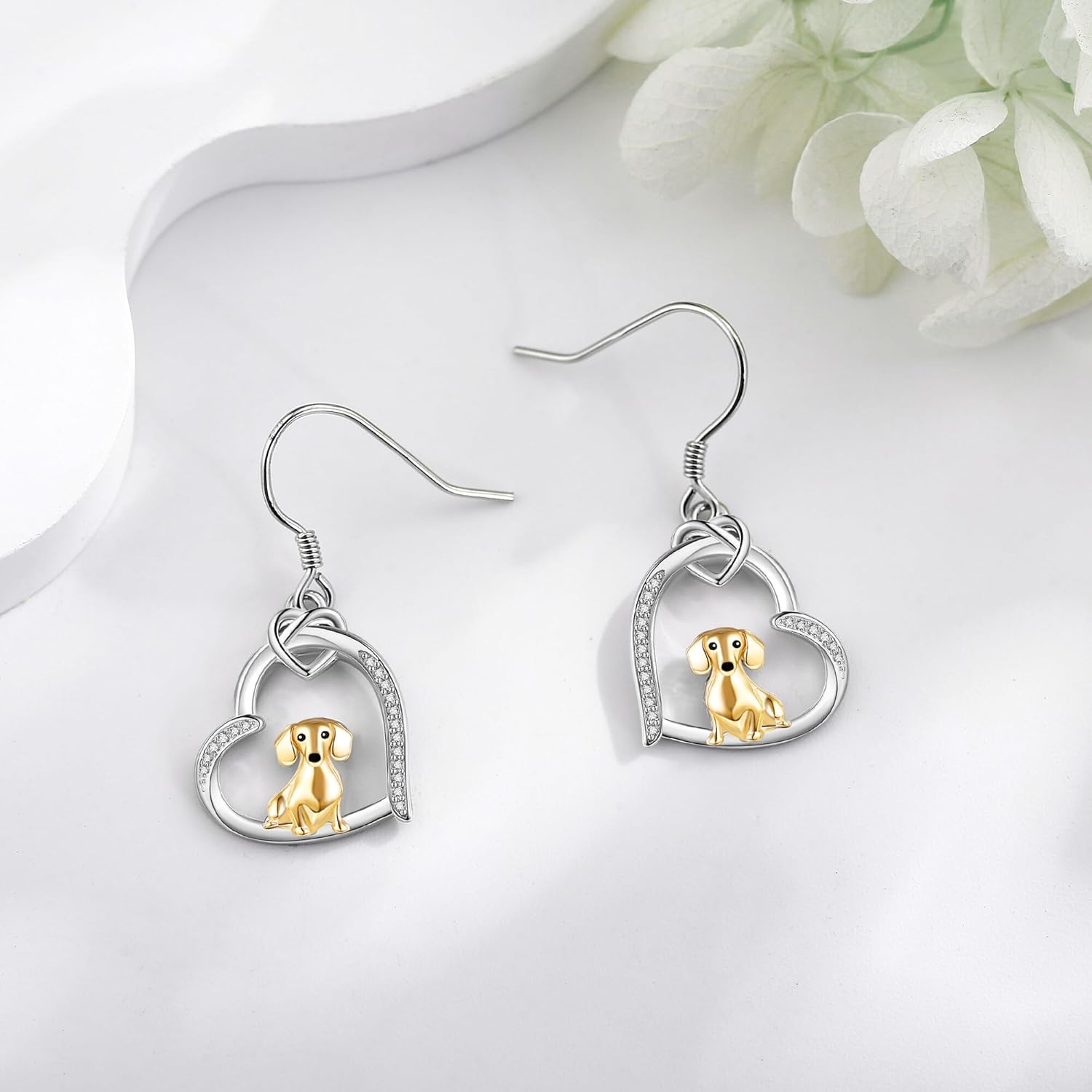 Dog Earrings 925 Sterling Silver Dachshund/Greyhound/German Shepherd/Dalmatian Dangle Earrings Heart Dogs Jewelry Gifts for Women Mom Wife - Image 3