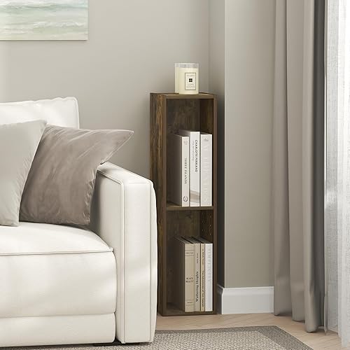 Miniatura 27 de Furinno Fulda Estantería de Libros, Estantería Estrecha de 2 Niveles, Librero con Estante de Almacenamiento de 6 Pulgadas de Ancho, 9.3 x 5.9 x 21.2
