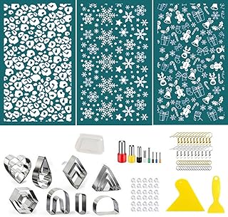 Surakey 3PCS Screen Printing and 109Pcs Polymer Clay Tools Silkscreen Print Kit, Reusable Silk Screen Stencils for Polymer Printing on Clay & Jewelry Earrings Decoration - Type 2