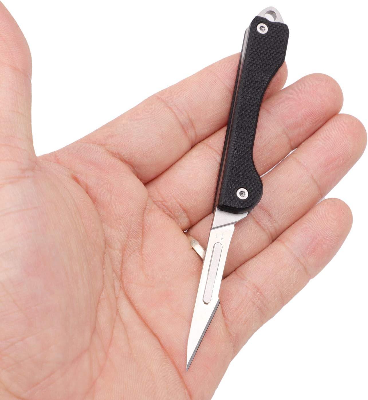 Samior S12 Mini SlipJoint Scalpel Folding Pocket Knife with 10pcs #11 Replaceable Blade, Black G10 Handle Utility EDC Keychain Knife for Box Cutting, Crafting 0.5oz