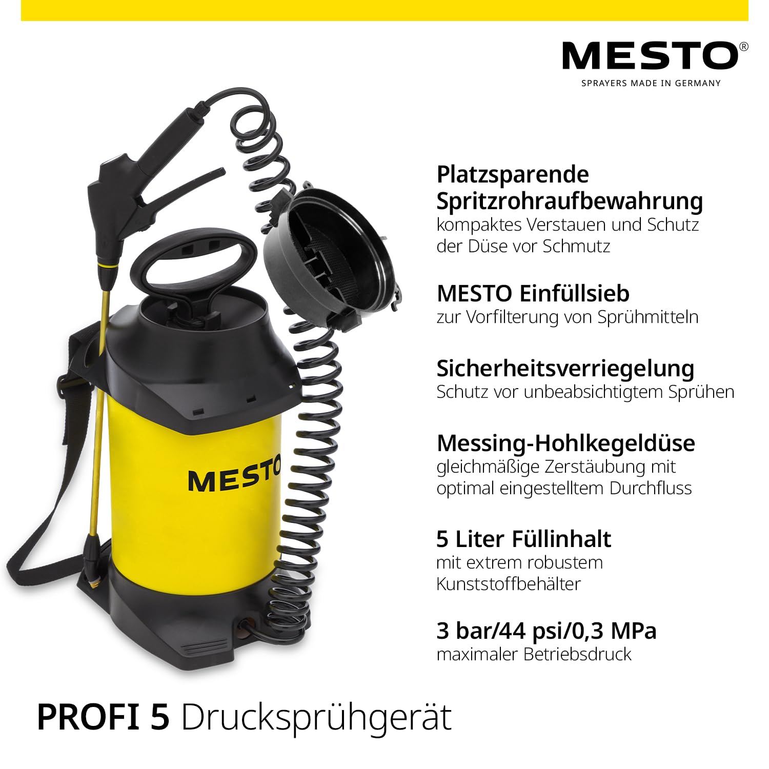MESTO Set de 5 pulverizadores profesionales a presión de 5 l, incluye filtro Mesto, 120 mm, pulverizador a presión de 3 bares, botella pulverizadora para casa y jardín, botella pulverizadora para