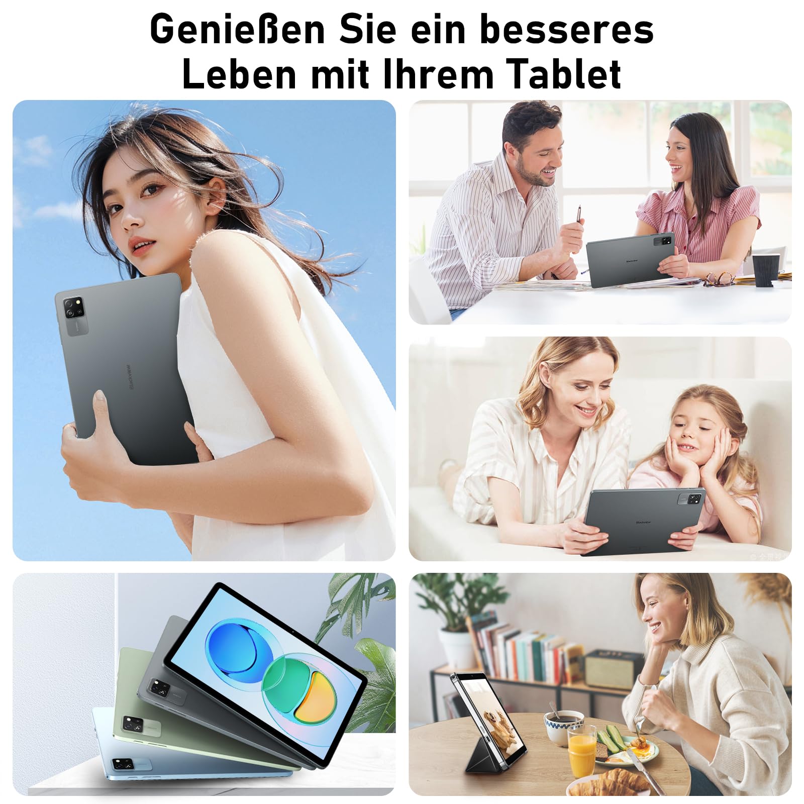 Blackview Tab60 WiFi Tablet 10 Zoll, PC Tablet Android 15, 12GB(4+8Erweiterung) RAM+128GB ROM(2TB TF), Octa Core WiFi 6, 1280 * 800 HD, Widevine L1, 5100mAh, Dual Kamera 5MP+8MP, BT 5.2