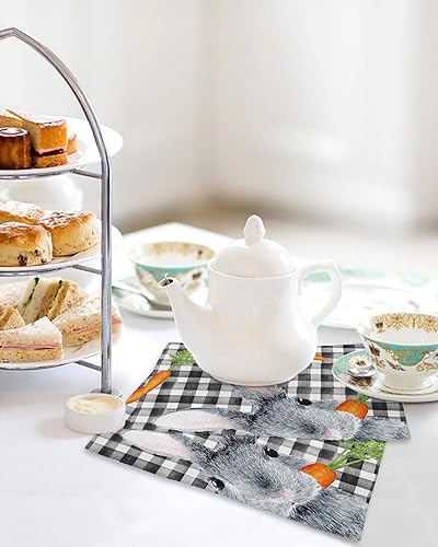 Miniatura 4 de 2 Packs Kitchen Towel Cotton Waffle Weave, Happy Easter Bunny Carrot Black White Buffalo Plaid Absorbent Quick Drying Dish Cloths for Kitchen Living