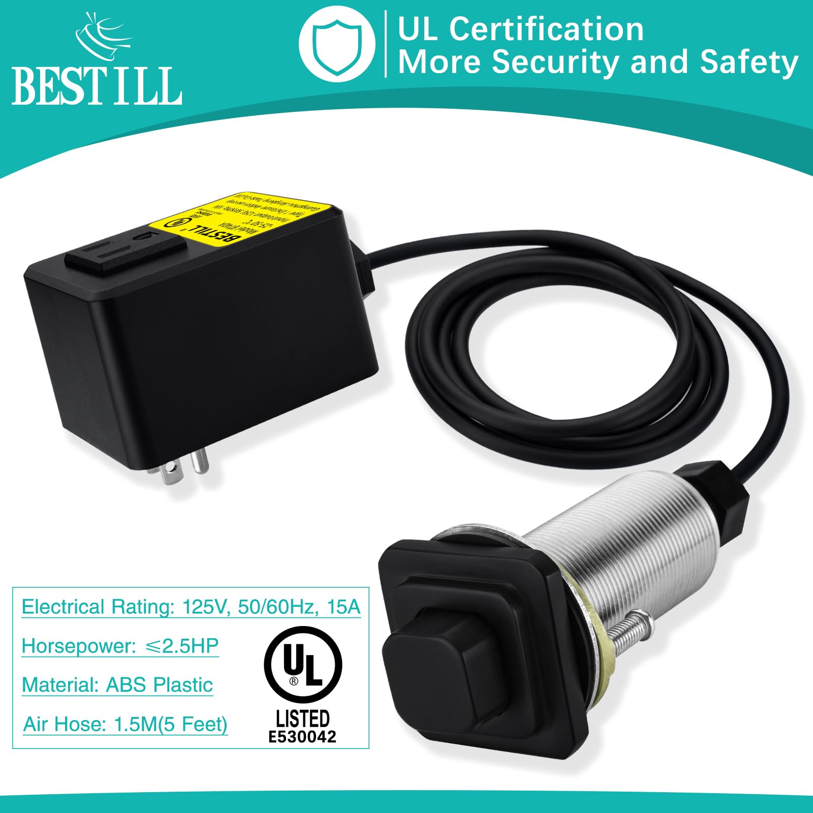 Garbage Disposal Air Switch Kit, UL Listed, Matte Black