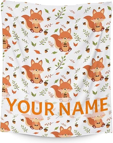 Miniatura 7 de Manta de zorro personalizada con nombre para niñas y niños, suave, mullida y acogedora, manta tamaño regazo de 30 x 40 pulgadas, para sofá, oficina,