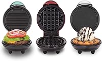 Dash Mini Maker 3-Pack Set: Waffle Iron, Griddle & Grill - Compact Nonstick for Quick Treats, Easy Clean - White/Aqua/Red