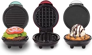 Dash Mini Maker 3-Pack Set: Waffle Iron, Griddle & Grill - Compact Nonstick for Quick Treats, Easy Clean - White/Aqua/Red
