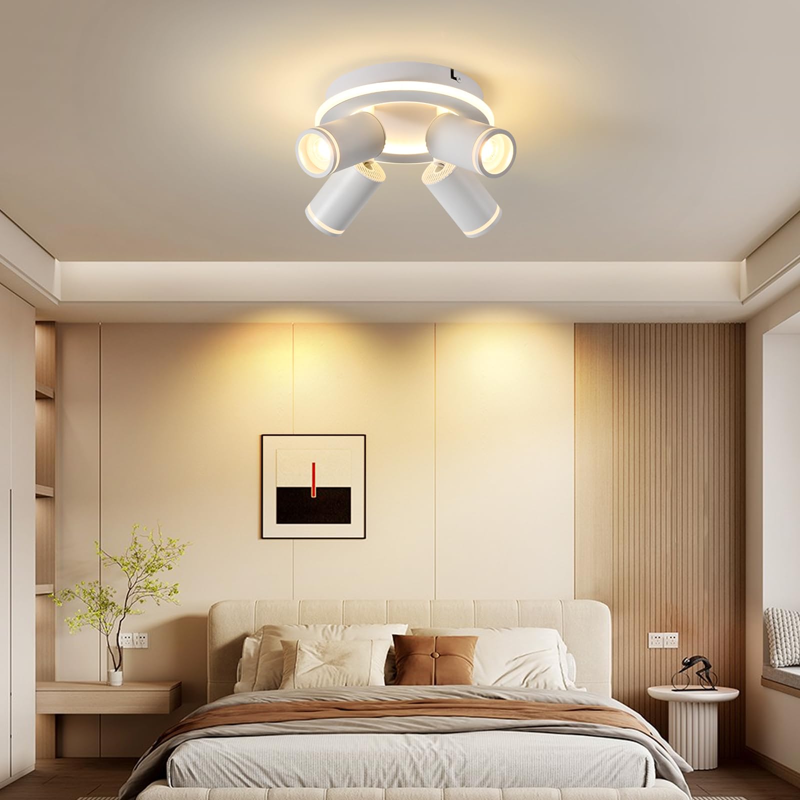 MYCUL Spot de Plafond Rond à LED 4 Flammes 22W+4x5W GU10 spots,3000K,Blanc
