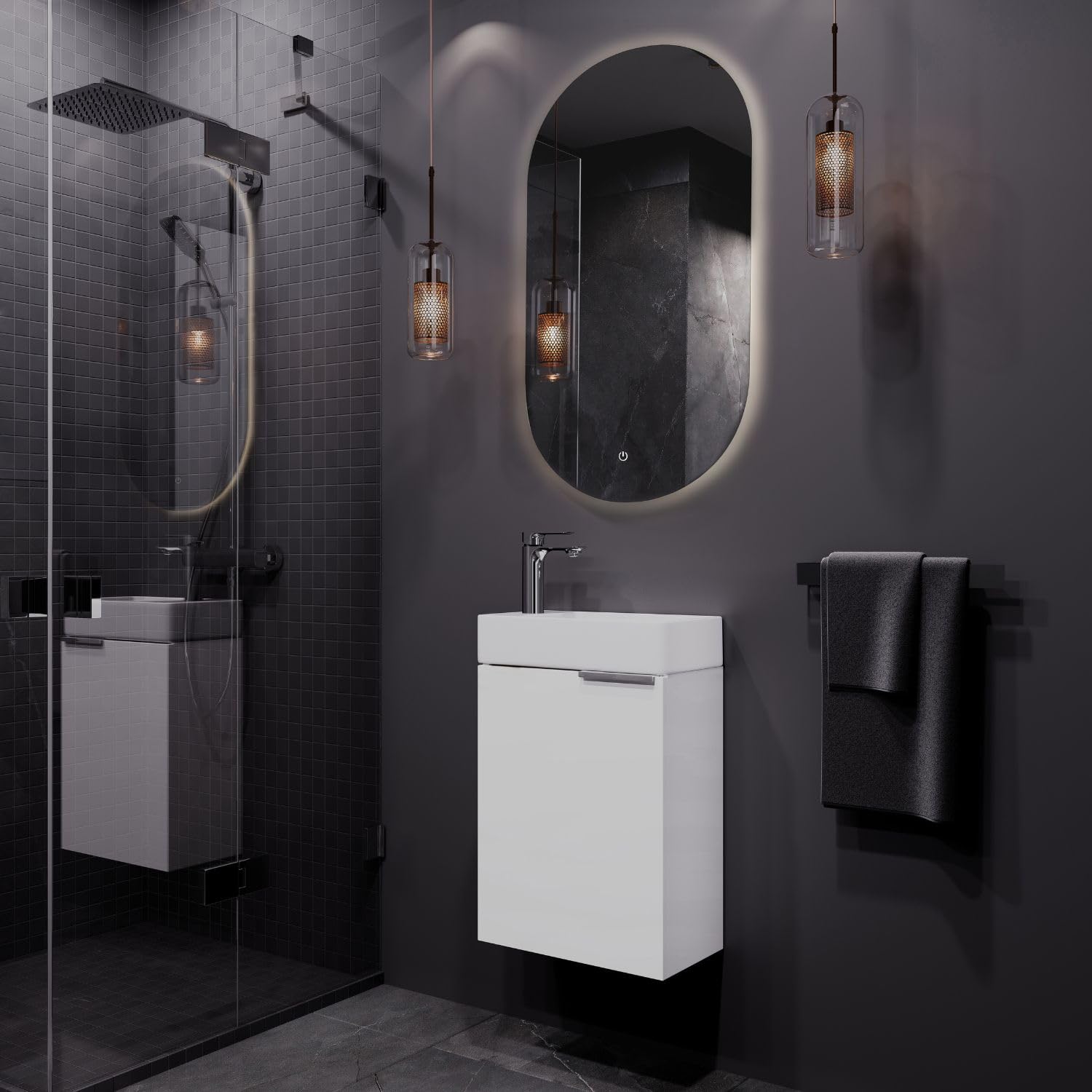 Planetmöbel Mobile bagno sottolavabo 40 cm con rubinetto cromata, mobiletto bagno con lavabo per bagni piccoli, WC ospiti, bianco