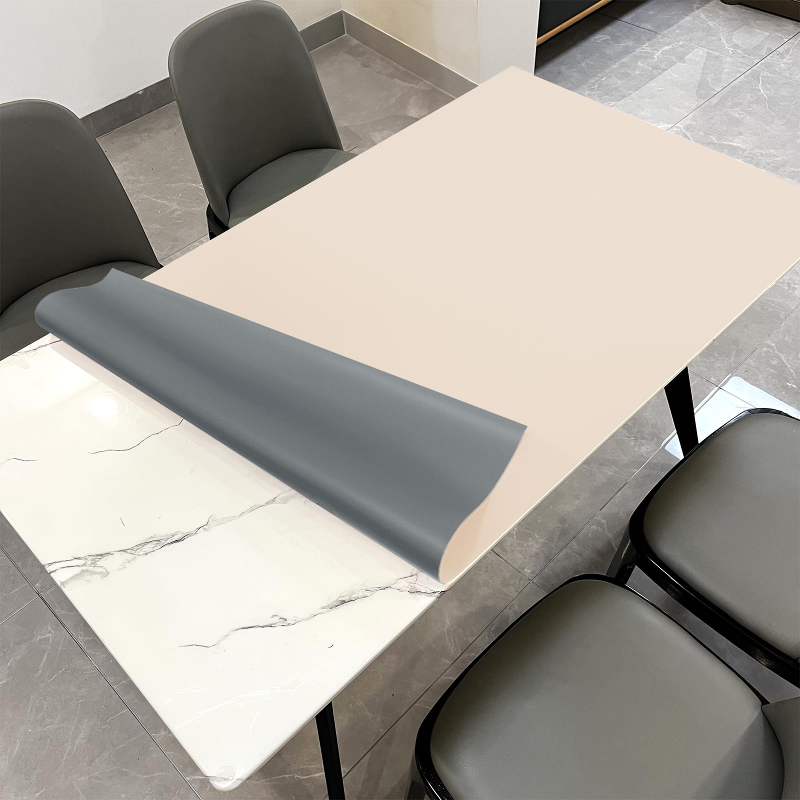 Faux Leather Table Cover,1.8mm Thick,42x78 Inch Table Protector,Table Protector for Dining Room Table,Table Cover Protector,Hule para Mesa De Comedor(Beige+Light Gray,42x78)