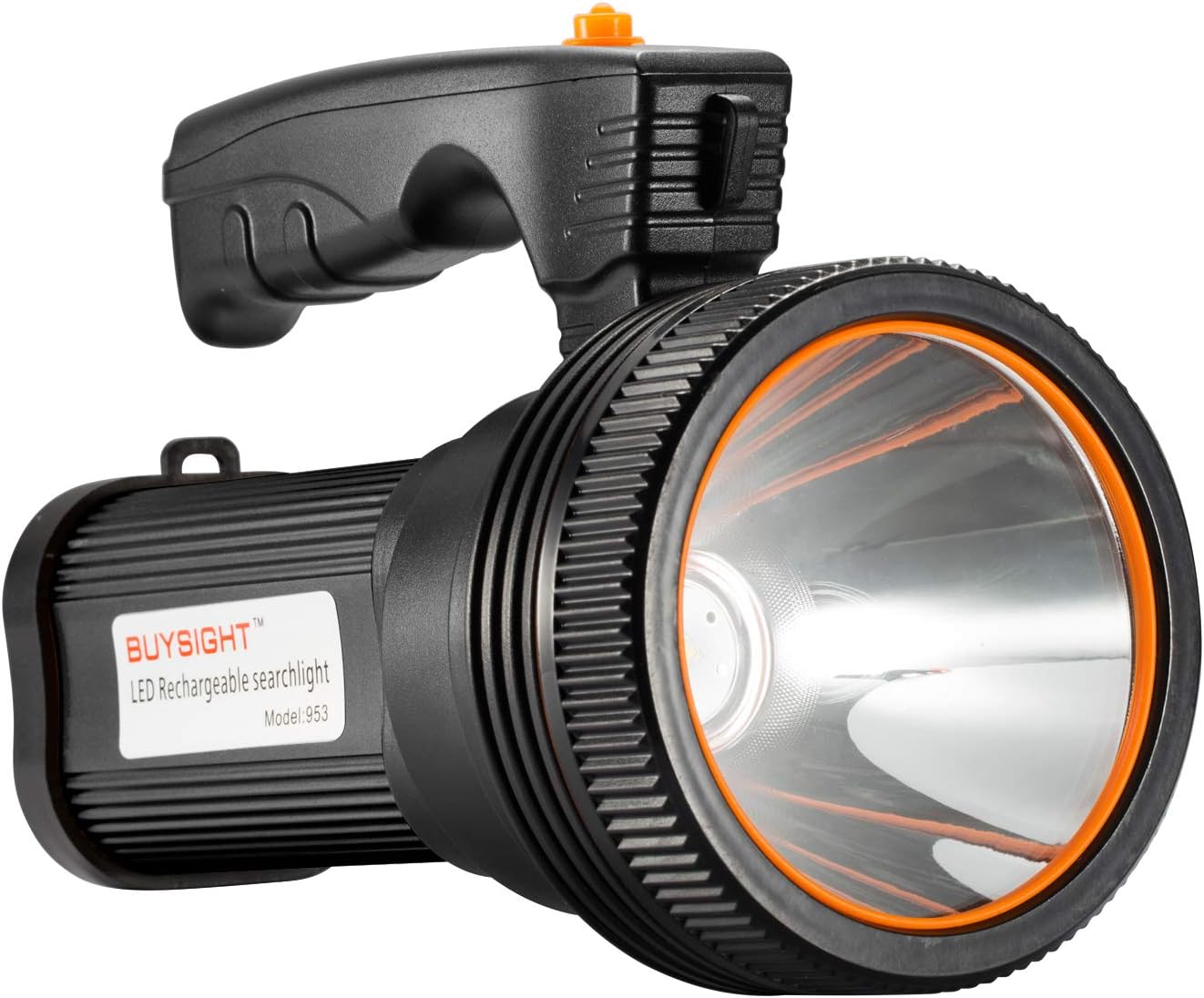BUYSIGHT Rechargeable Spotlight Flashlight High Lumen Handheld Spot Light LED Flashlight with Handle Ultra-Long Standby Electric Torch with USB Output （Classic Black）
