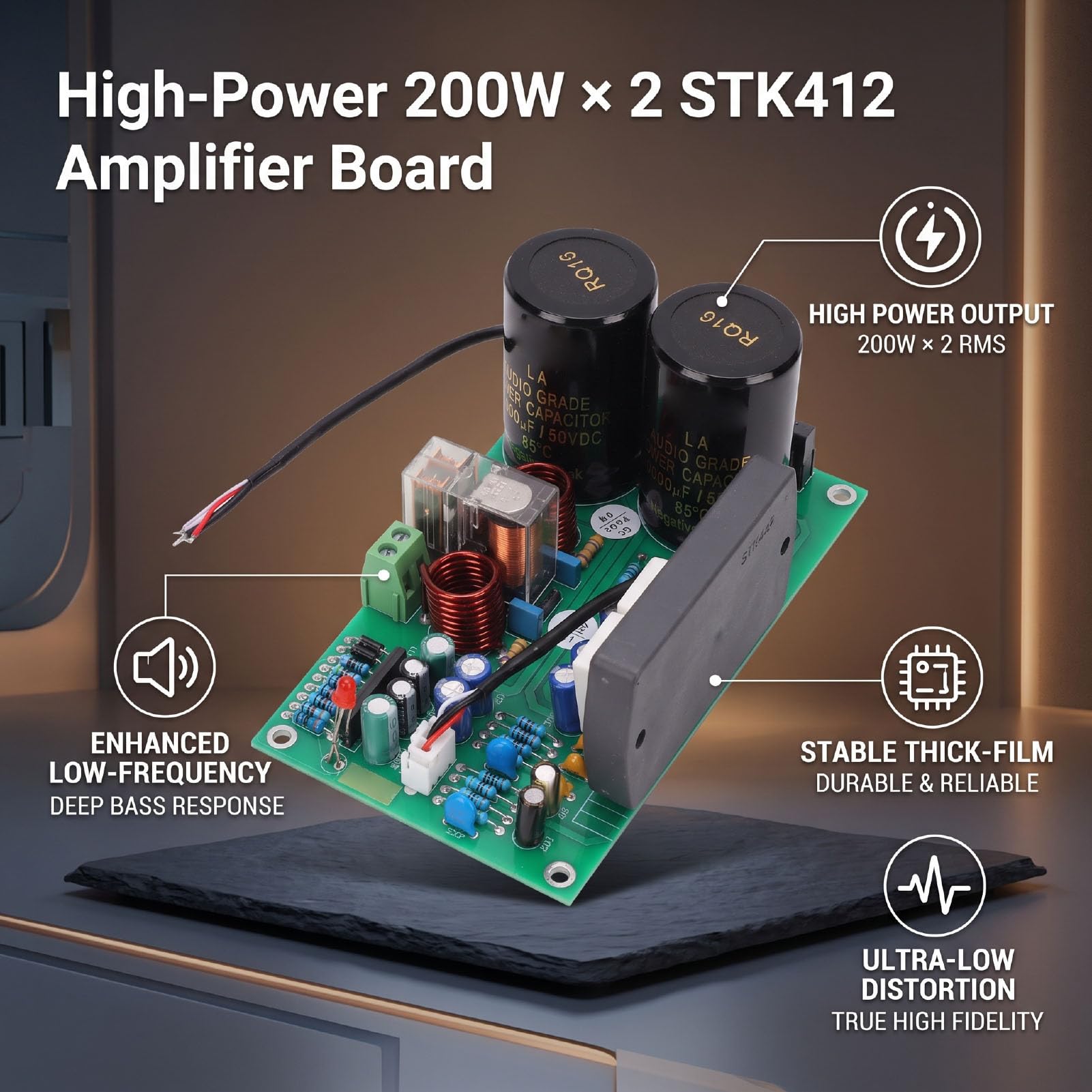 Zunate 200Wx2 HiFi Amplificador de Placa de Película Gruesa para de Hogar