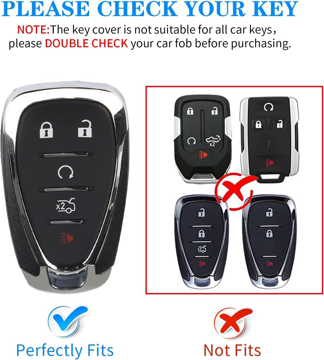 QBUC Fit for Chevy Key Fob Cover with Keychain TPU Protector Suitable for Chevrolet Equinox Malibu Traverse Blazer Camaro Impala Cruze Volt Bolt Sonic Trax Tahoe Key Shell Remote Holder(Black)