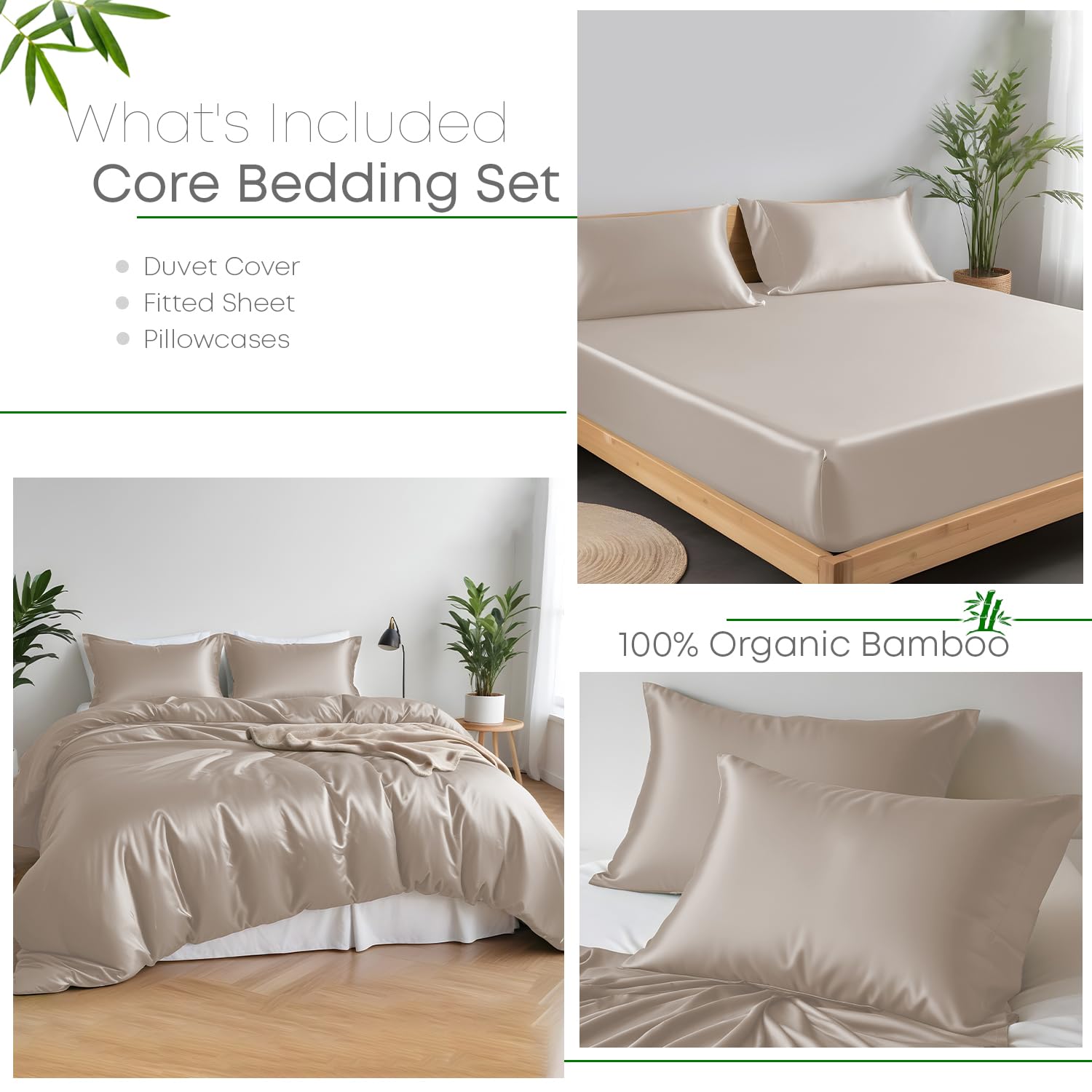 LINENWALAS 100% Organic Bamboo Complete Core Bedding Set for Double Size Bed 4 Pcs, Soft Cooling Bamboo Silk Bedding Set - Image 2