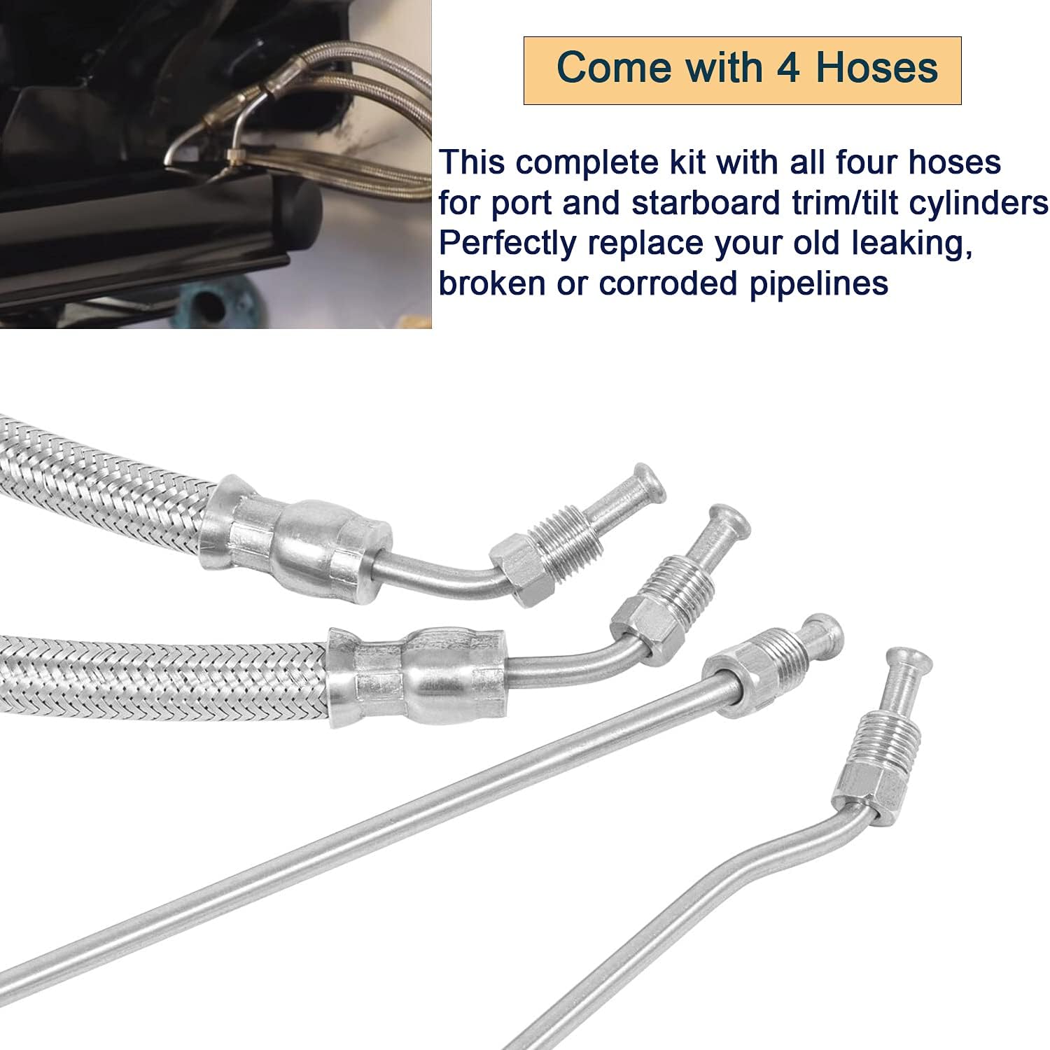 Replacement Trim Cylinder Hoses Kit Suitable for 9B-104 and 9B-121 Trim Cylinders Compatible with Mercruiser Alpha I SEI 15-9/16" and Bravo，Replace OE 32-864589 32-99904Q 32-864588