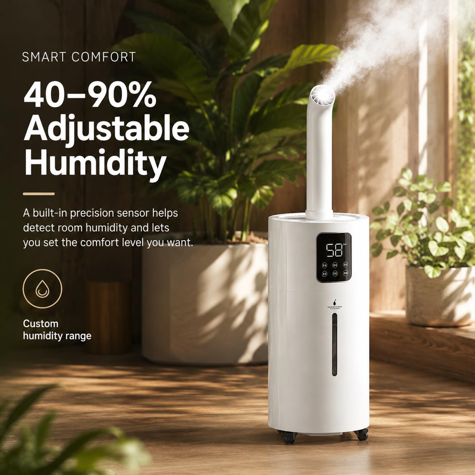 Humidificador de Aire para Dormitorio Habitación Grande Casa 25L Llenado | Humidificador Comercial 2000mL/h con Control Remoto, Higrostato, Boquilla 4 Chorros 360°, Temporizador 12H