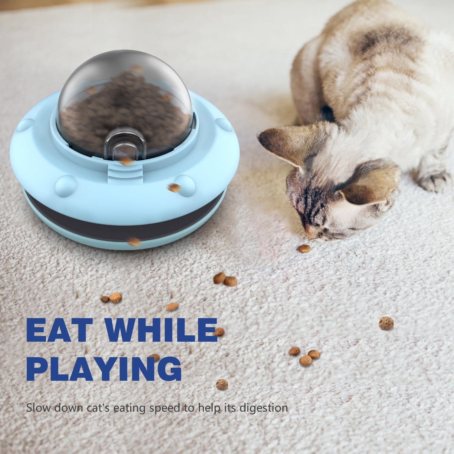 Giocattolo automatico per gatti, puzzle interattivo, alimentatore lento, dispenser di cibo secco con palla e 3 prese di cibo per addestramento interno degli animali domestici