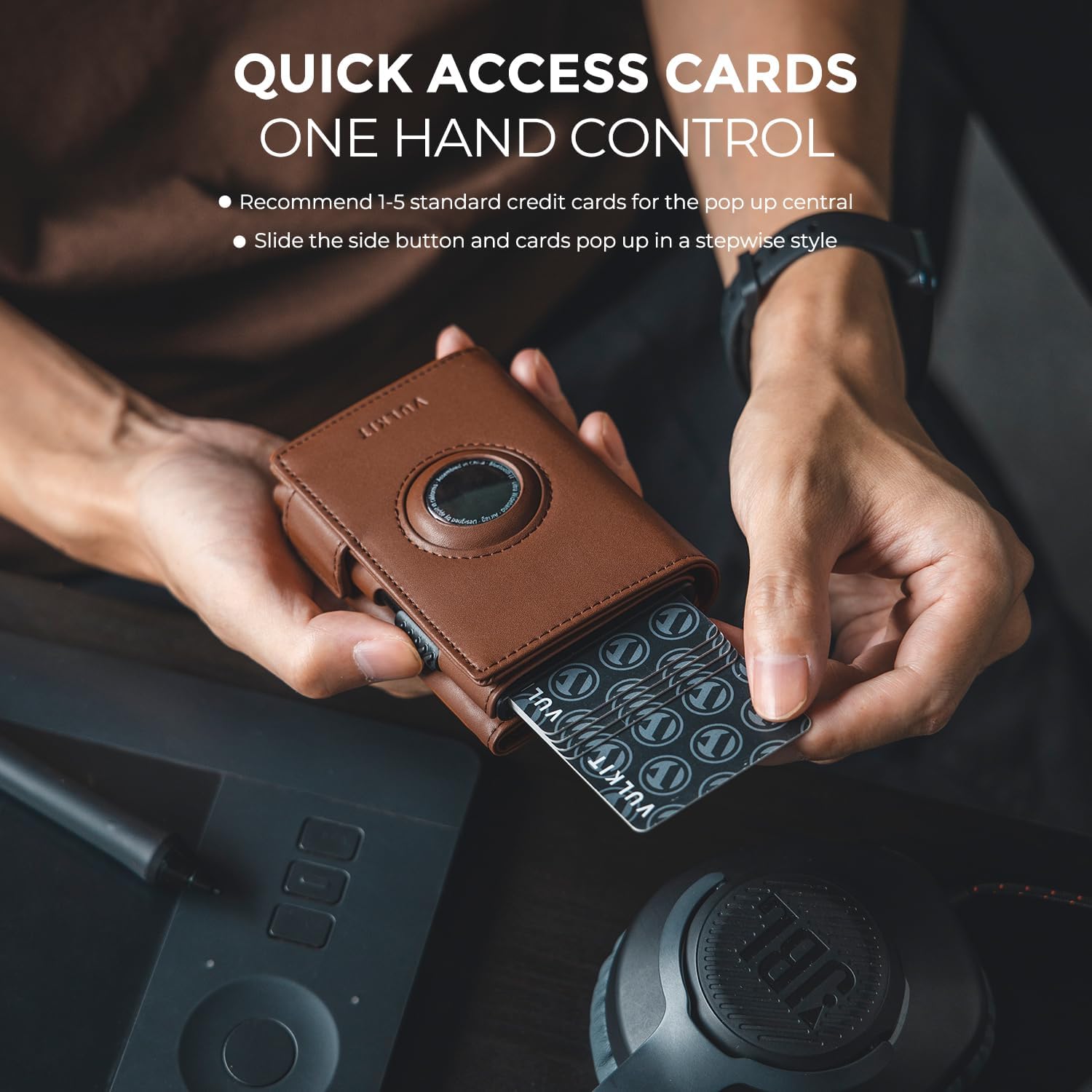 VULKIT Mens Wallet for AirTag Pop Up Wallet RFID Blocking Top Grain Leather Wallet for Cash & Credit Cards Minimalist Wallet for Mens (Airtag NOT Included) - Image 2