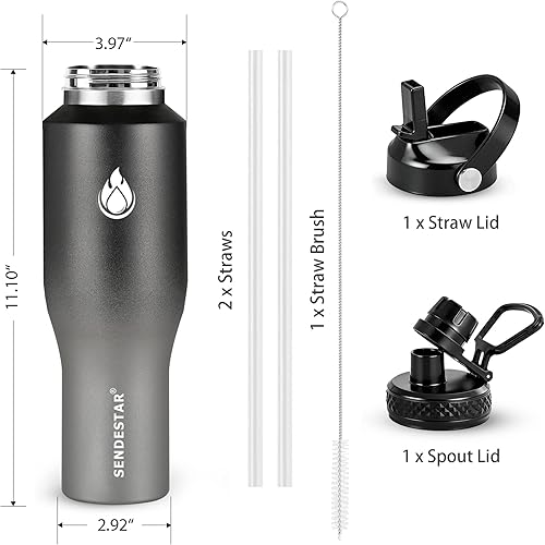 Miniatura 6 de SENDESTAR 40oz Stainless Steel Water Bottle(Cold for 48 Hrs, Hot for 24 Hrs),Double Wall Vacuum Insulated Bottle with Straw Lid, Spout Lid and Flex