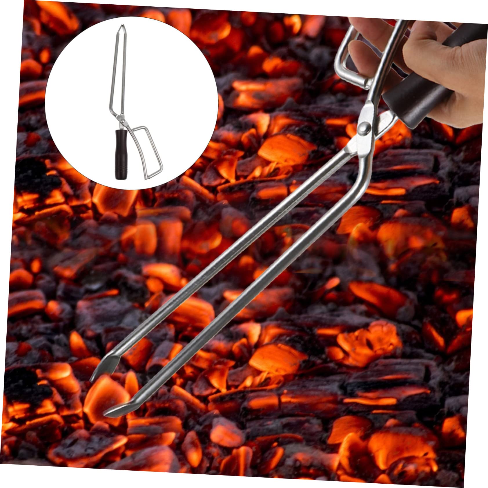 Pinza per Carbone Allungata in Acciaio Inox e Legno | Ergonomica, Resistente alle Macchie e Sicura per Cibo, Accessori per Barbecue per Festa Estiva