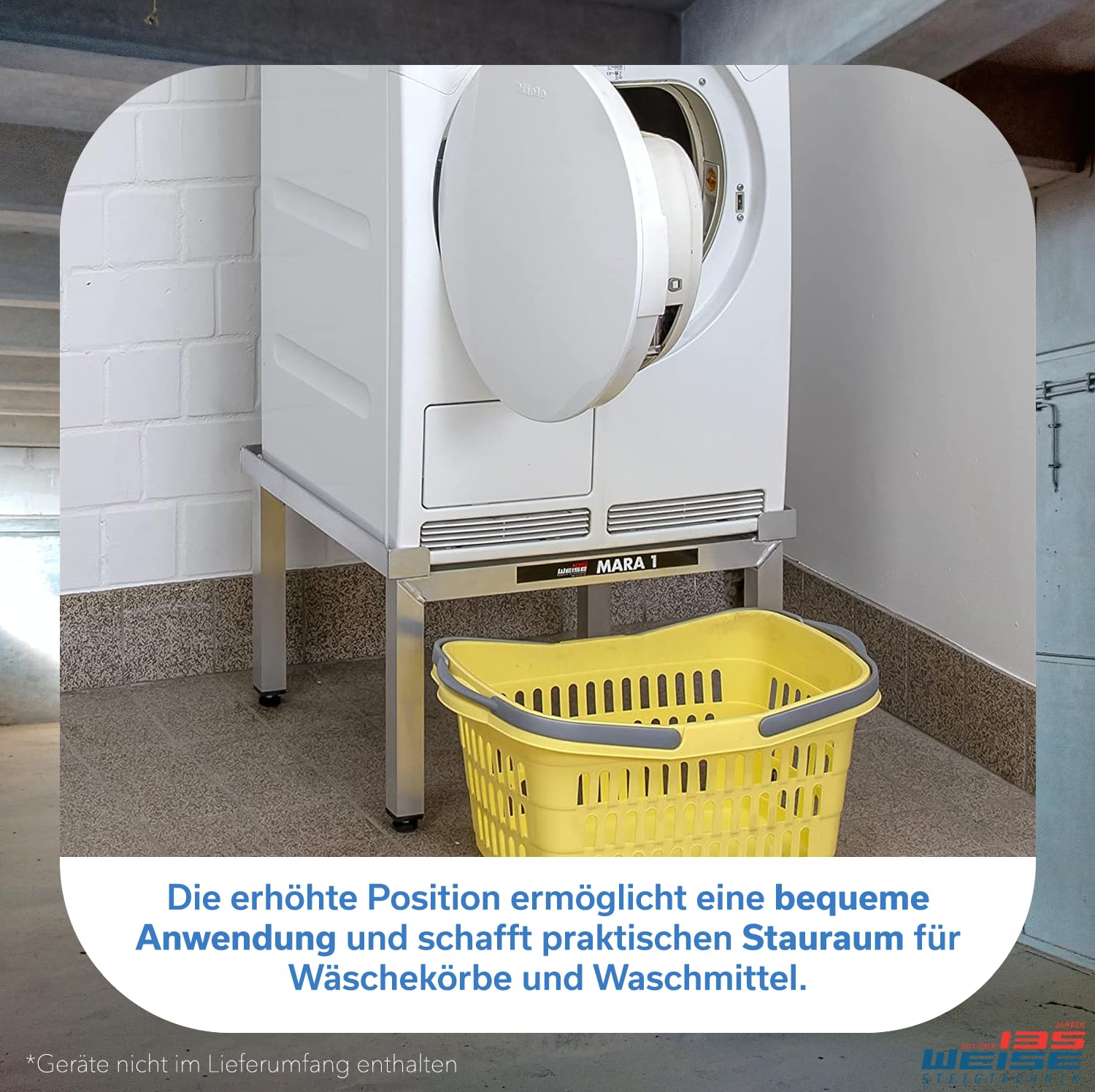 Weise MARA 1 Untergestell für Waschmaschine & Trockner, 35 cm, ohne Auszug | 4 Beine; bis 1.000 kg Tragkraft; für stark schwingende Maschinen