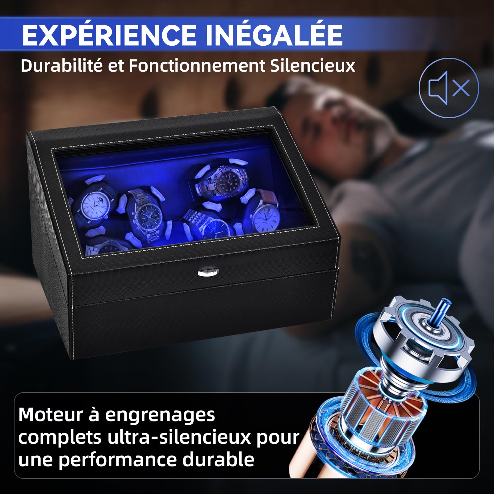 Hightall Remontoir Automatique pour 6 ou 12 Montres avec Moteur Ultra-Silencieux (<5dB)