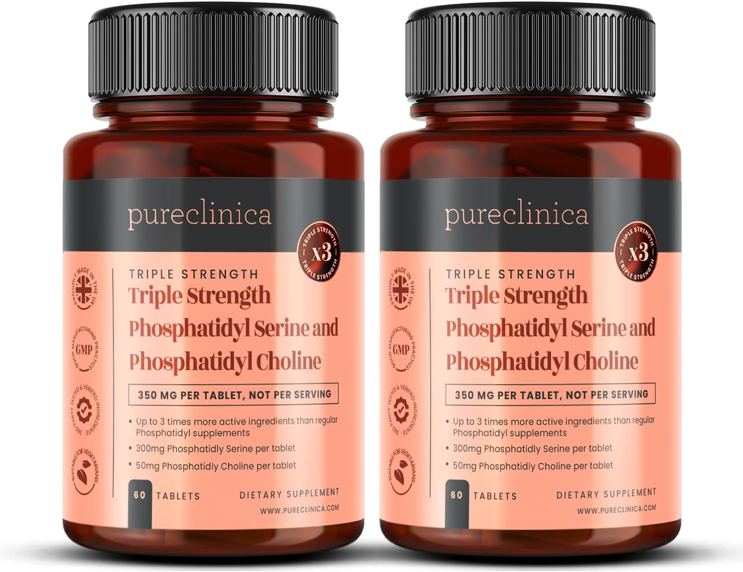 Triple Strength Phophatydyl Serine and Phosphatidyl Choline x 120 Tablets (2 Bottles of 60 Tablets).