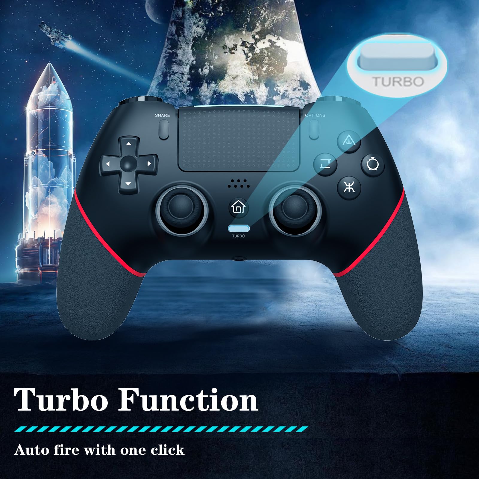 RCCBOOST Mando para PS4 con Programación TURBO MACRO, 2024 Nuevo Joystick Efecto HALL Sensible Sin Deriva, Batería 1000mAh Mando para PS4/ Pro/Slim con Altavoz Audio Jack(Rojo)